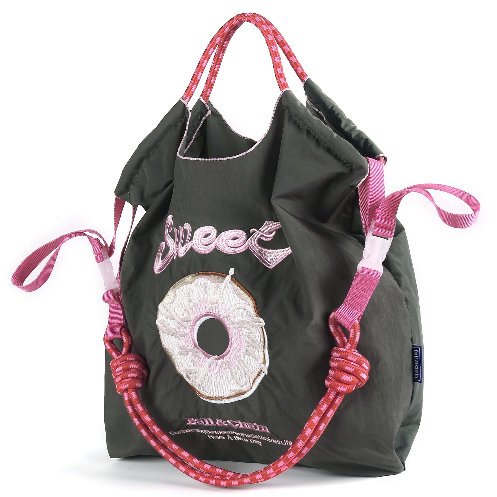 Ball&Chain Embroidered Doughnut Pattern Tote Bag，Women's Leisure Shopping Bag, 15x16 inches(M)