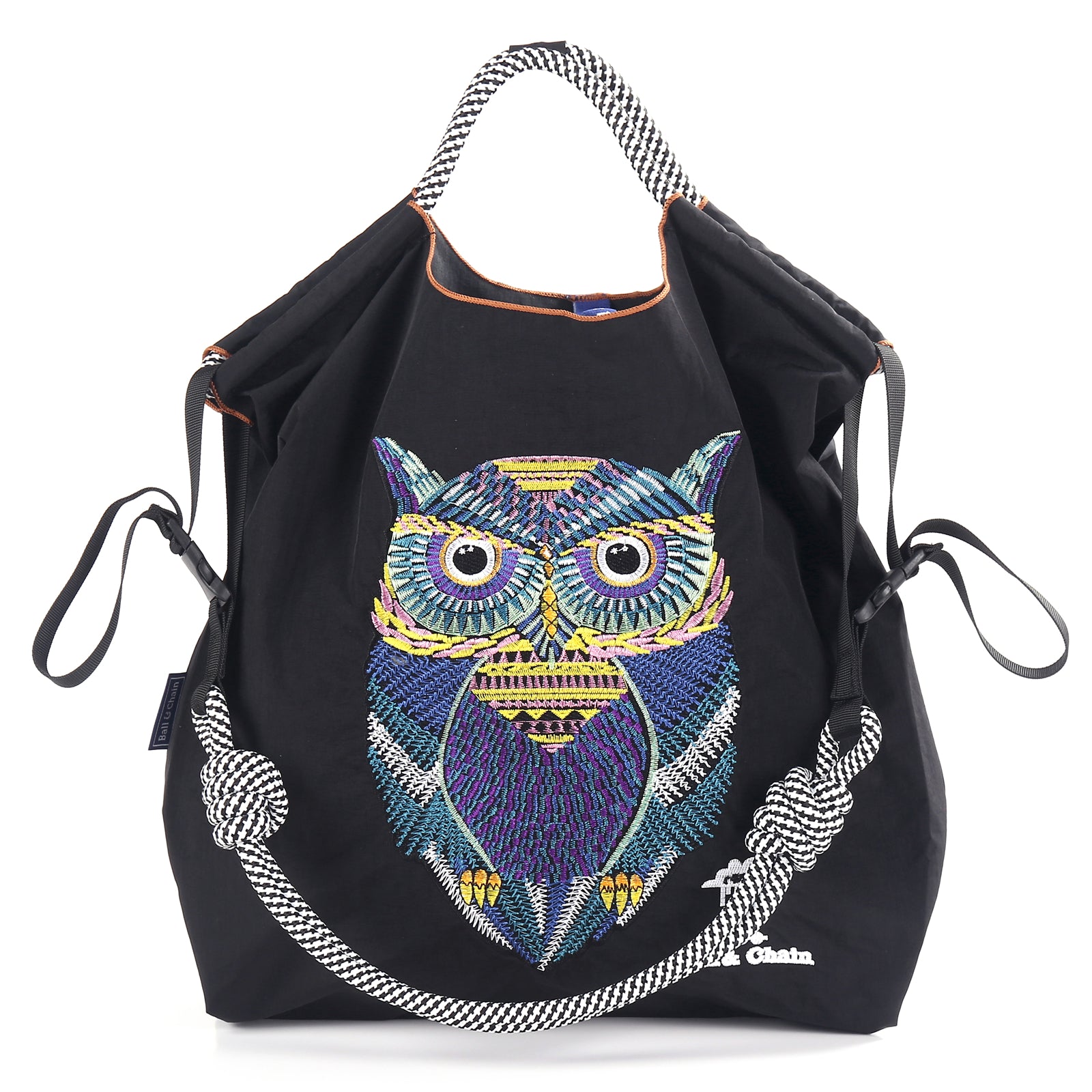 Ball&Chain Embroidery Initial Nylon Tote Bag, Crossbody Bag Purse for Women Travel Bags Handbags Everyday Bag（L）